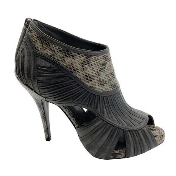 CHRISTIAN DIOR GREY TEMPTATION PYTHON STRAPPY PEEP TOE ANKLE BOOTIES - Picture 2 of 8